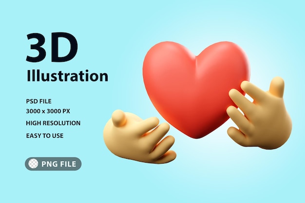 PSD 3d render pictogram hand met hart