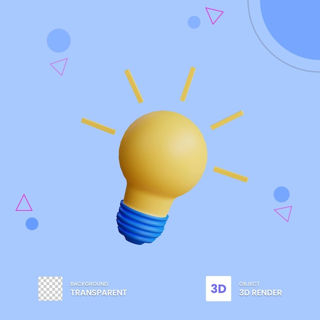 3D render pictogram lamp idee met transparante achtergrond