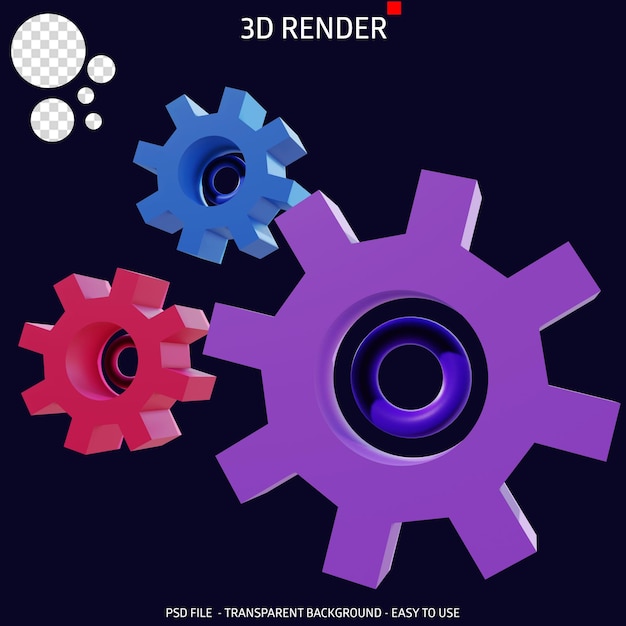 PSD 3d render pictogram versnelling 4