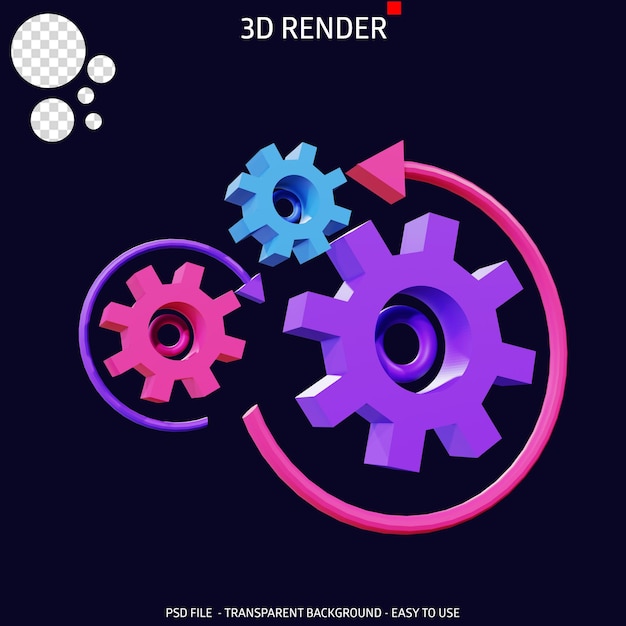 PSD 3d render pictogram versnelling 8