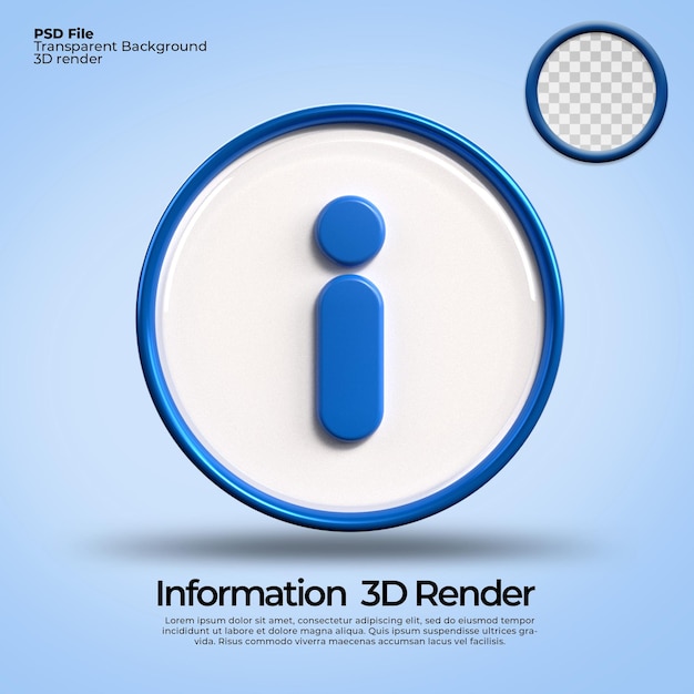 3D render pictogrammen symboolinformatie met transparante backgorund blauwe kleuren