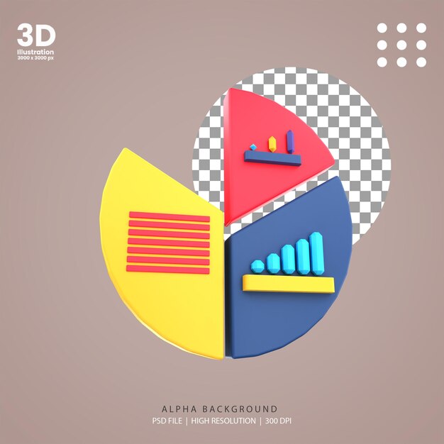 PSD illustrazione del grafico a torta di rendering 3d