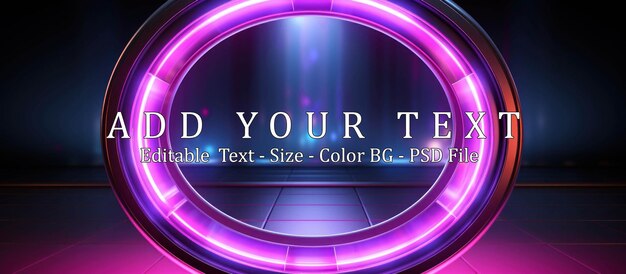 PSD 3d render pink blue neon abstract background with glowing ring shape