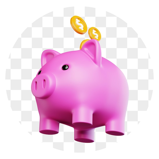3D Render of a Pink Piggy Bank with Gold Coins