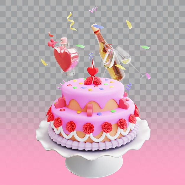 3 d レンダリング ピンク バレンタイン ケーキ