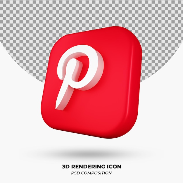 3D 렌더링 Pinterest 아이콘 개체