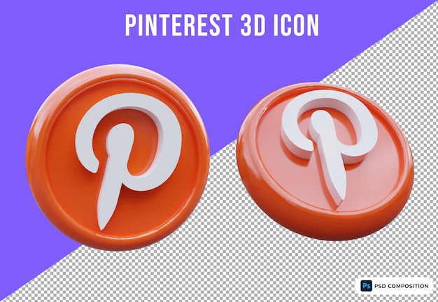 3d 렌더링 Pinterest 로고 절연