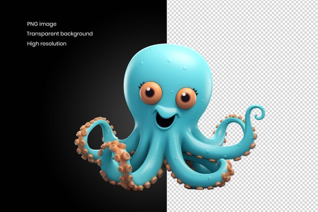 PSD 3d render playful octopus and bubbles