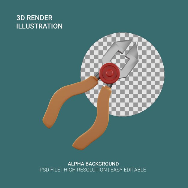 PSD 3d render pliers illustration