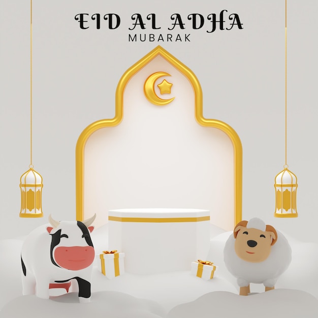 3D Render Podium Eid Al Adha Mubarak