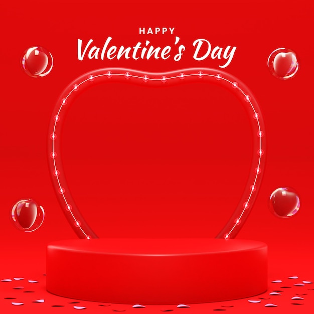 3d render, podium happy valentine's day