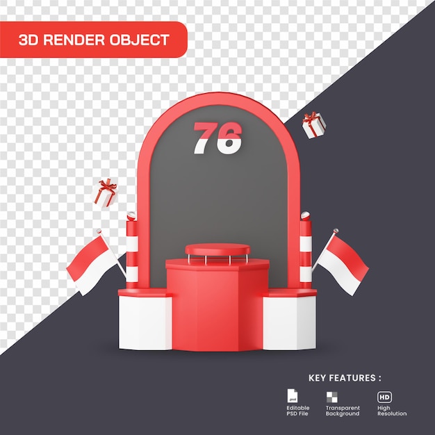 3d render podium met indonesische vlag