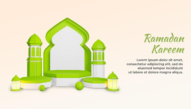 3D render podium product of ramadan kareem