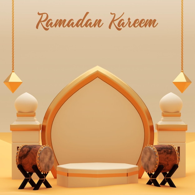 PSD banner ramadan kareem podio rendering 3d