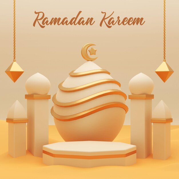 3d Render Podium Ramadan Kareem Sztandar