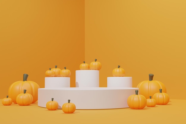 3d render podium scene with pumpkin