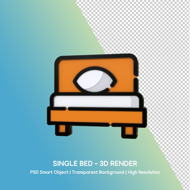 3D render pojedynczego łóżka z przezroczystym tłem