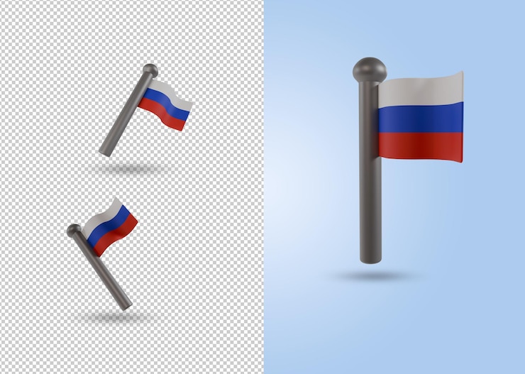PSD 3d render pole z rosyjską flagą urocza ikona flagi z kreskówki