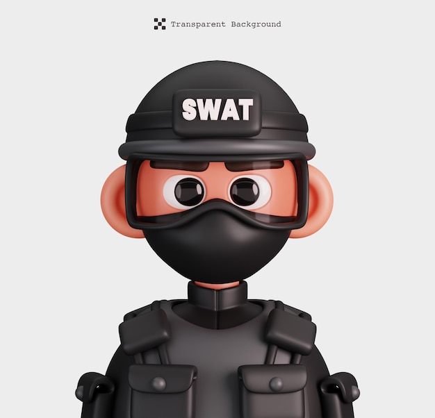 PSD 3d render of a police swat characters isolated professions and occupations avatar icons