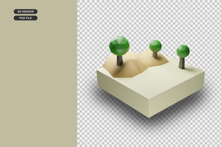PSD 3d render polygon island premium render