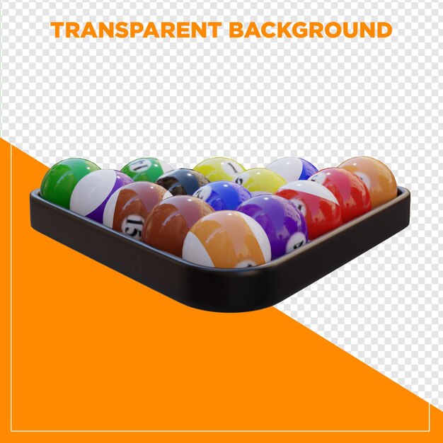 3d render pool balls in the triangle with transparent background