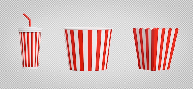 3d render of popcorn and drink mug package on white backgroundwith clipping path