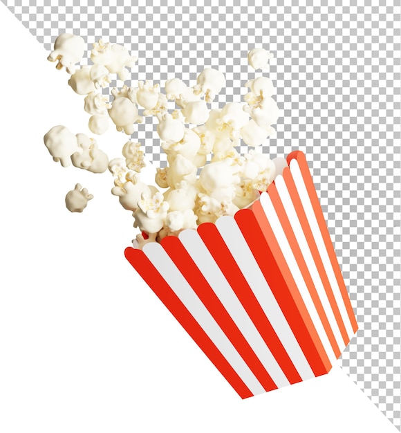 Rendering 3d di popcorn isolato su trasparenza con tracciato di ritaglio