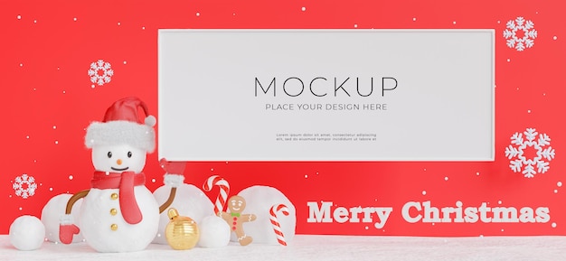3d визуализация плаката или рамки с рождественским снеговиком для демонстрации вашего продукта
