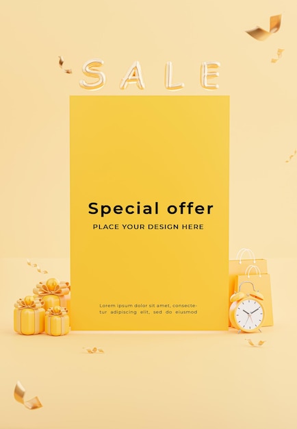 3d render of poster with discount sale concept