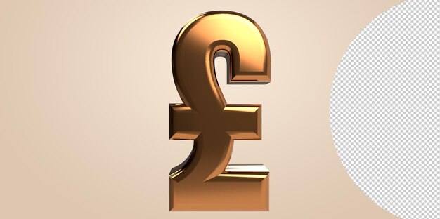 3d render pound currency symbol with transparent background