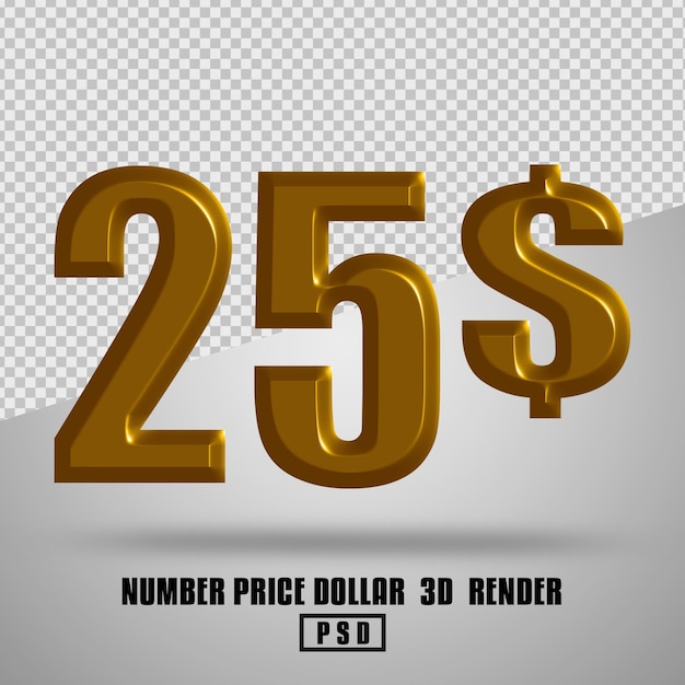 PSD 3d render price number dollar gold style