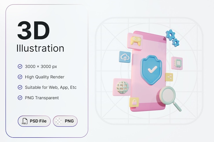 PSD 3d-рендеринг концепции интерфейса смартфона с современным дизайном иконок