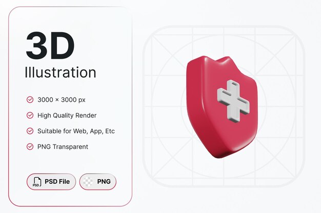 PSD 3 d レンダリング保護右天使医療コンセプト モダンなアイコン イラスト デザイン