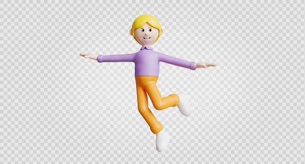 3d render przedstawiający młodego mężczyznę zabawną i unoszącą się pozę