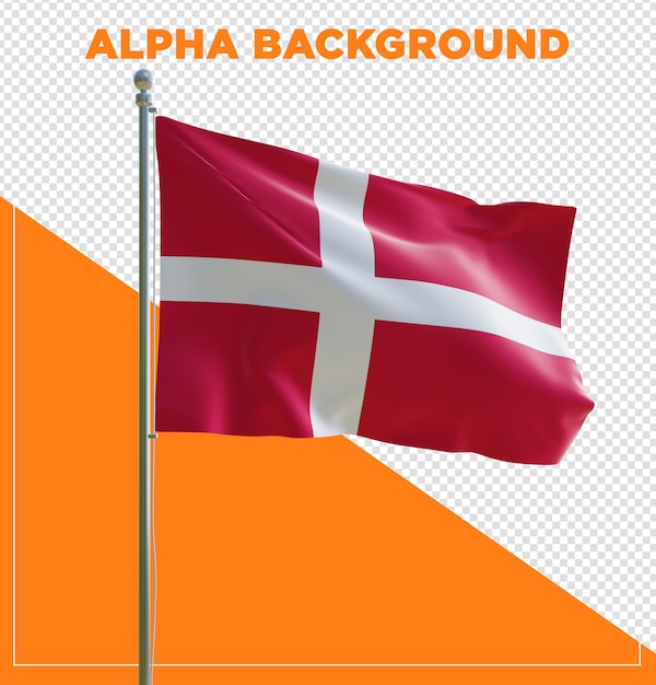 PSD 3d render psd dania realistyczna flaga z słupem