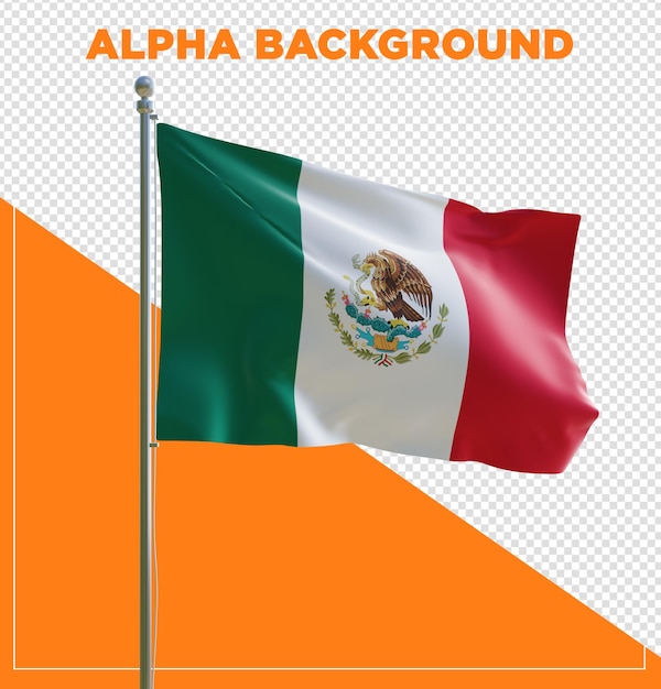 PSD 3d render psd mexico realistic flag with pole