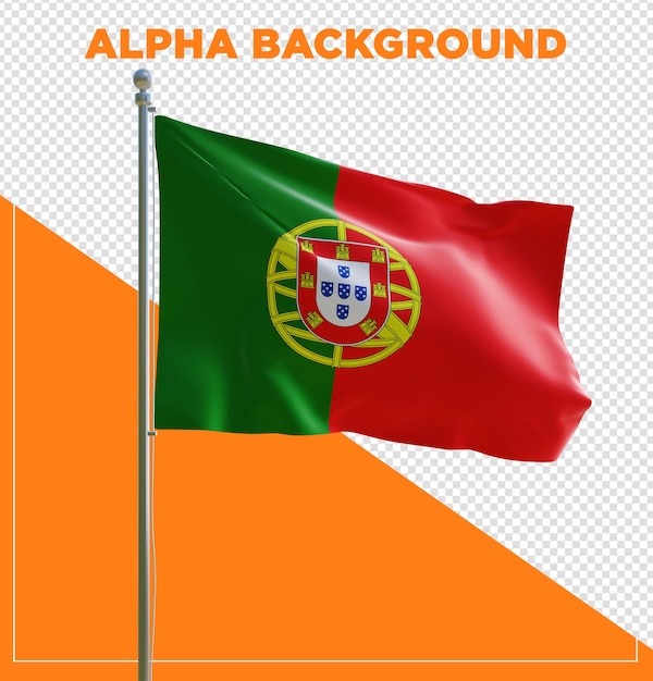 PSD 3d render psd portugal realistic flag with pole