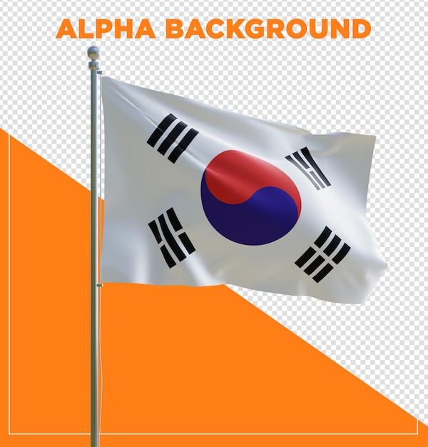 PSD 3d render psd south korea realistic flag with pole