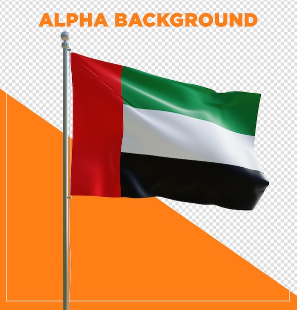PSD 3d render psd verenigde arabische emiraten realistische vlag met paal