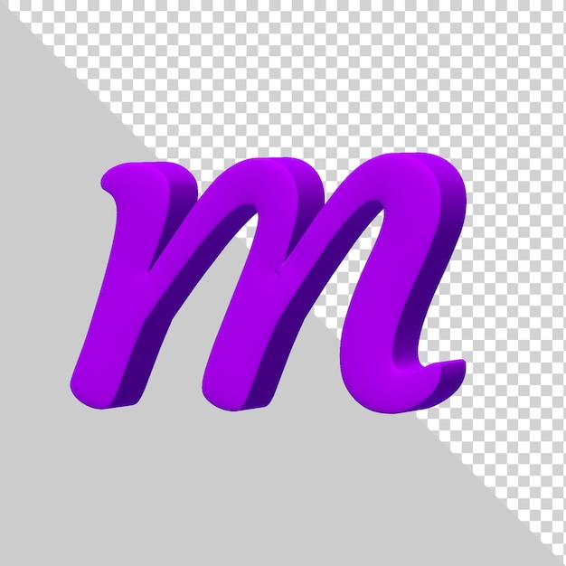 3dレンダリング紫色のアルファベット文字m分離