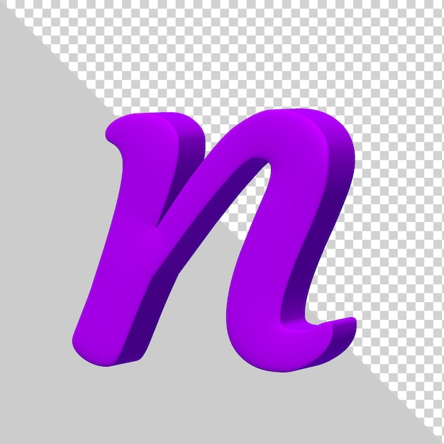 Rendering 3d lettera alfabeto viola n isolata