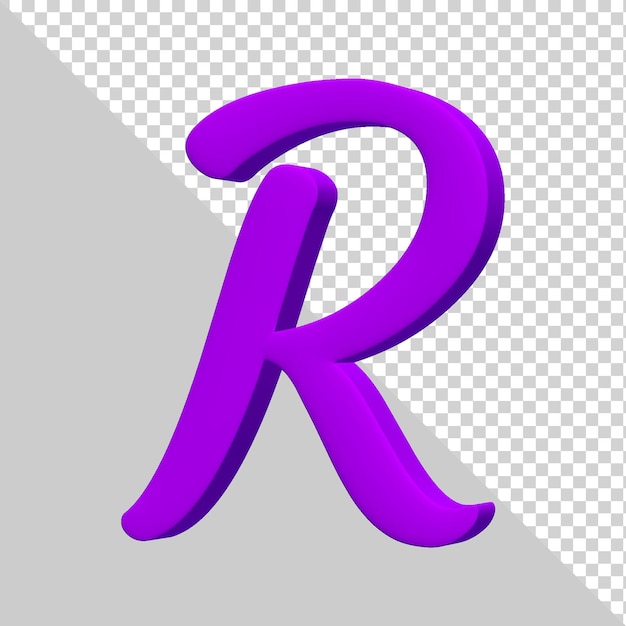 3d render purple alphabet letter r isolated