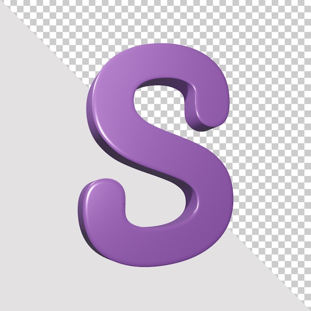 3d render purple alphabet letter s isolated