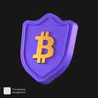 PSD 3d render of a purple bitcoin shield