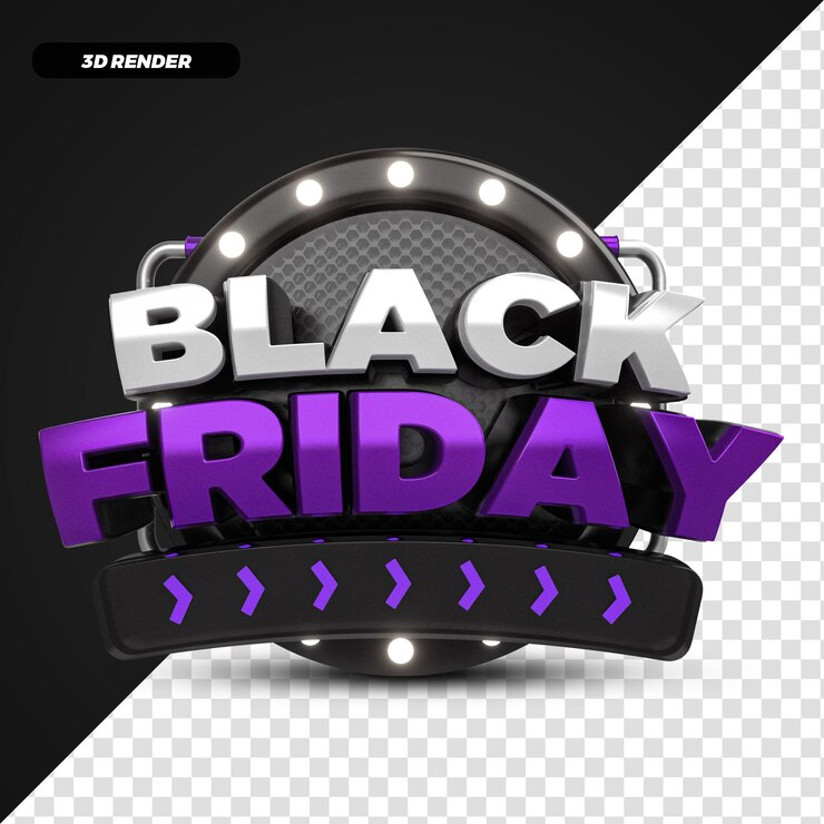 PSD 3d render purple black friday offer promotion label