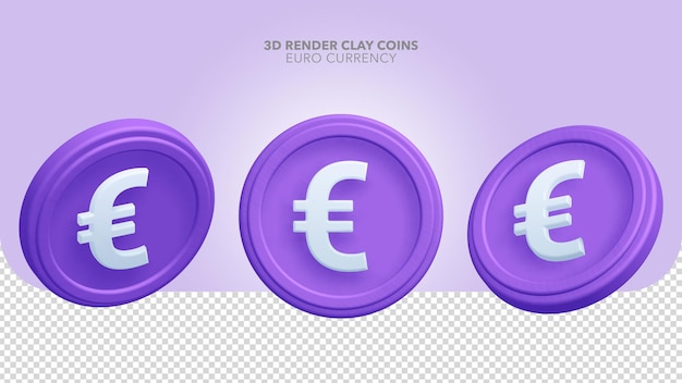 PSD rendering 3d icona di argilla viola euro moneta valuta sfondo trasparente png