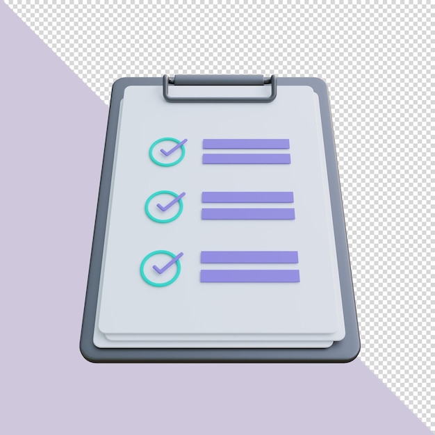 3d render purple clipboard with a checklist