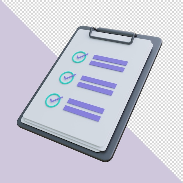 3d render purple clipboard with a checklist