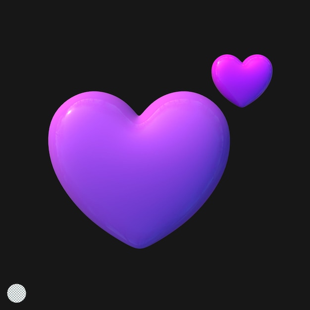 PSD 3d render purple hearts shape illustration for valentine's day pink love sign for romantic love