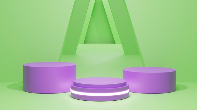 光で紫色の表彰台を3Dレンダリング